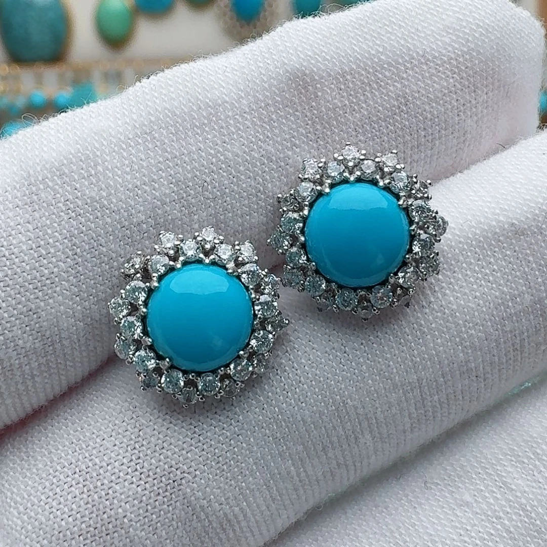 绿松石银S925镶嵌耳饰