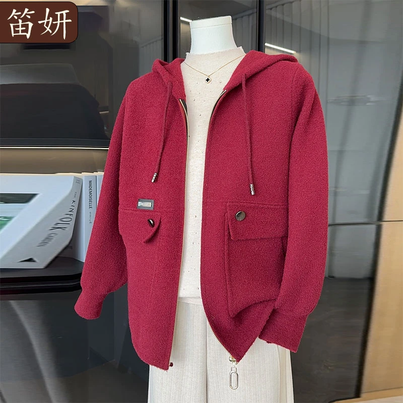 时尚洋气妈妈秋装开衫外套连帽2025新款中老年人女装拉链毛衣外套