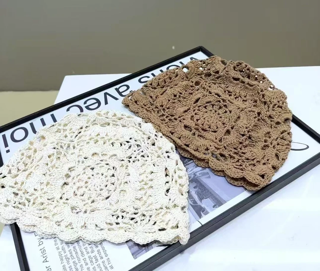 中国风包头帽无檐百搭米色镂空极简风女士帽子