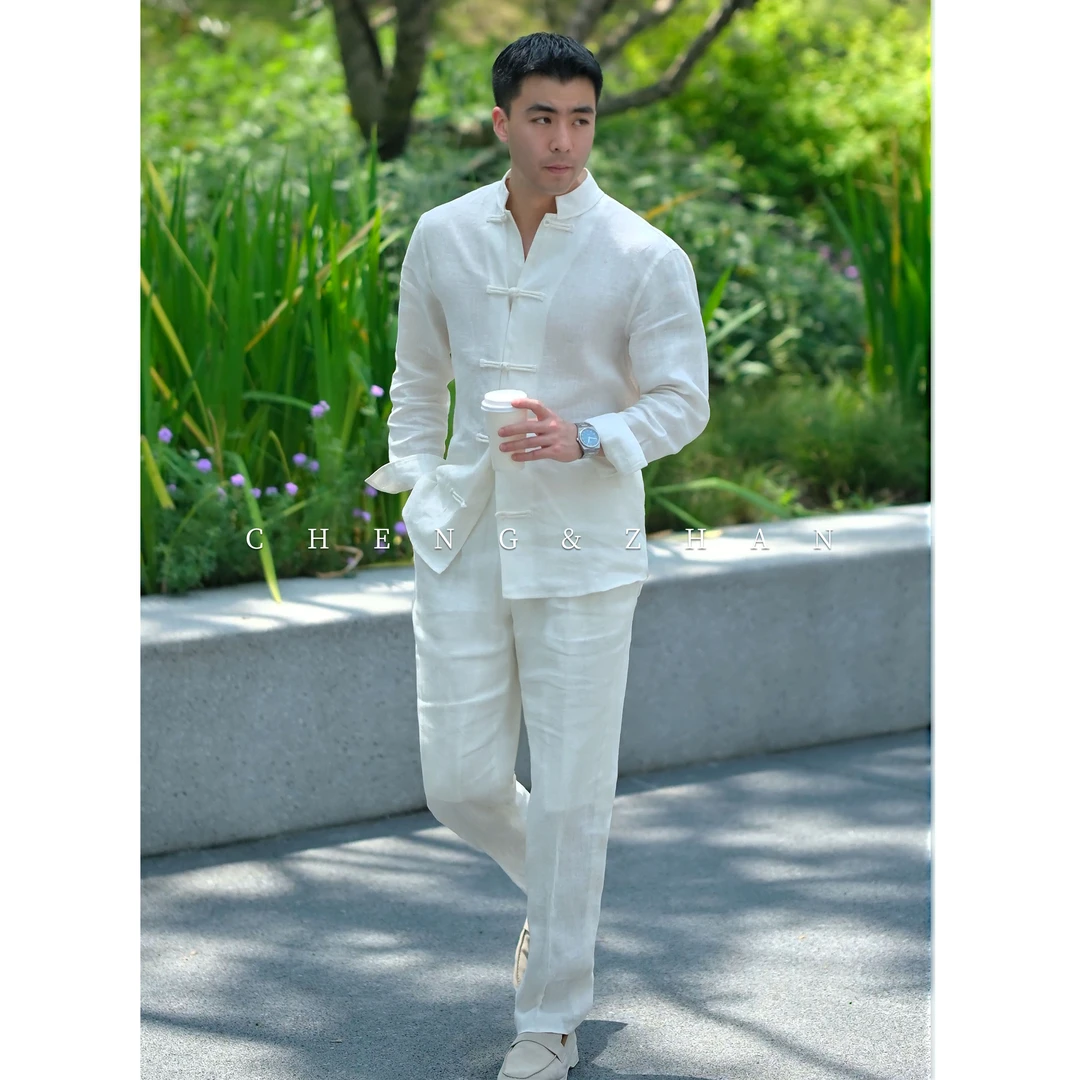 CHENGZHAN | 旗舰系列 | 【衬衫】100%亚麻盘扣新中式对襟衬衫套装