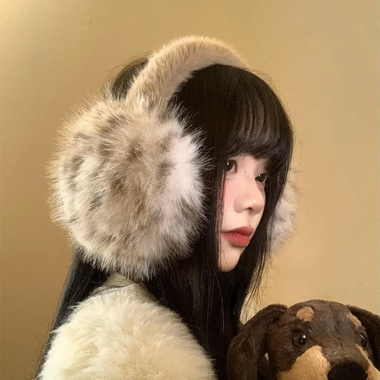 a豹纹毛绒耳罩女冬季毛茸茸耳包耳套骑车防冻防寒保暖耳暖耳捂子
