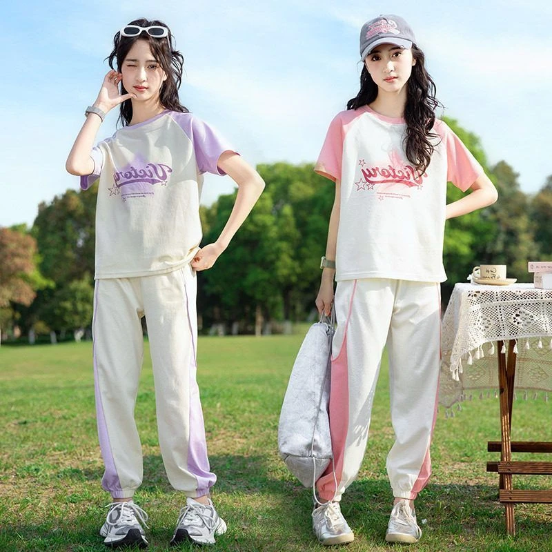 套装2025洋气儿童夏款中大童夏装女童薄款运动休闲新款短袖两件