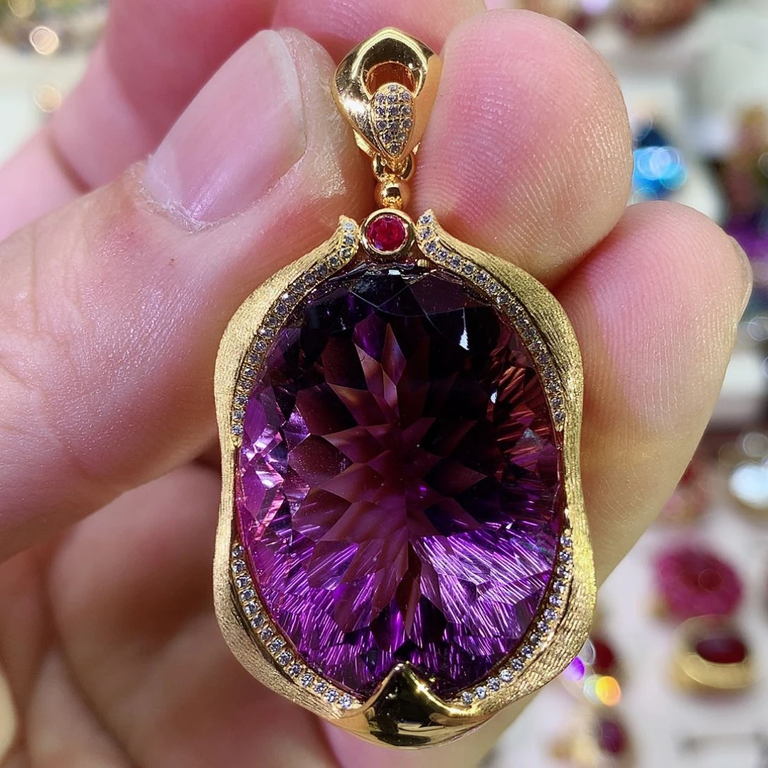 紫晶颈饰银S925镀金镶嵌