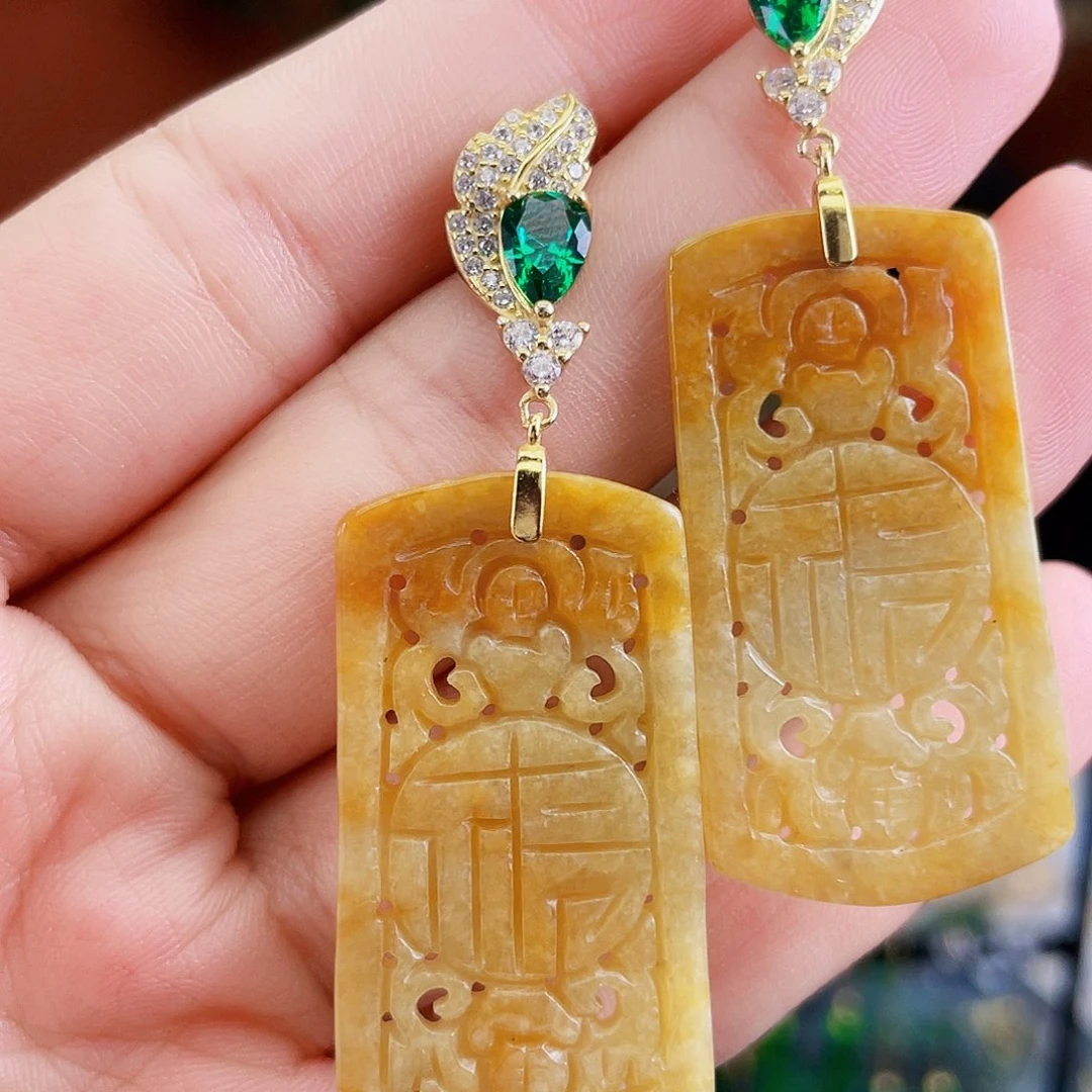 翡翠银S925镶嵌耳饰