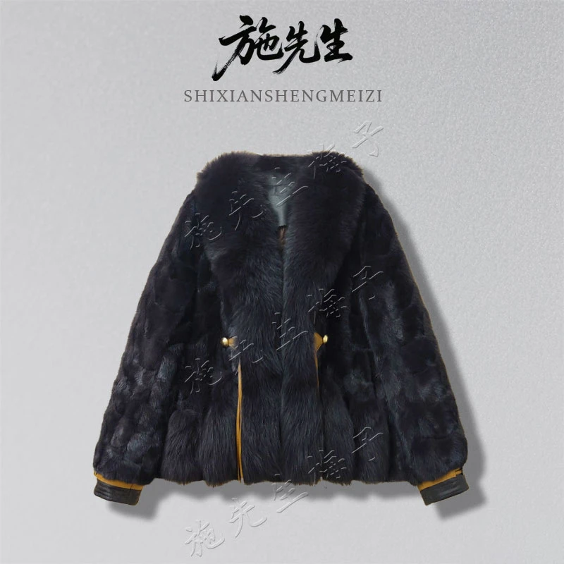 L冬季新款原创轻奢水貂毛皮狐狸毛大翻领百搭短款羽绒服7971