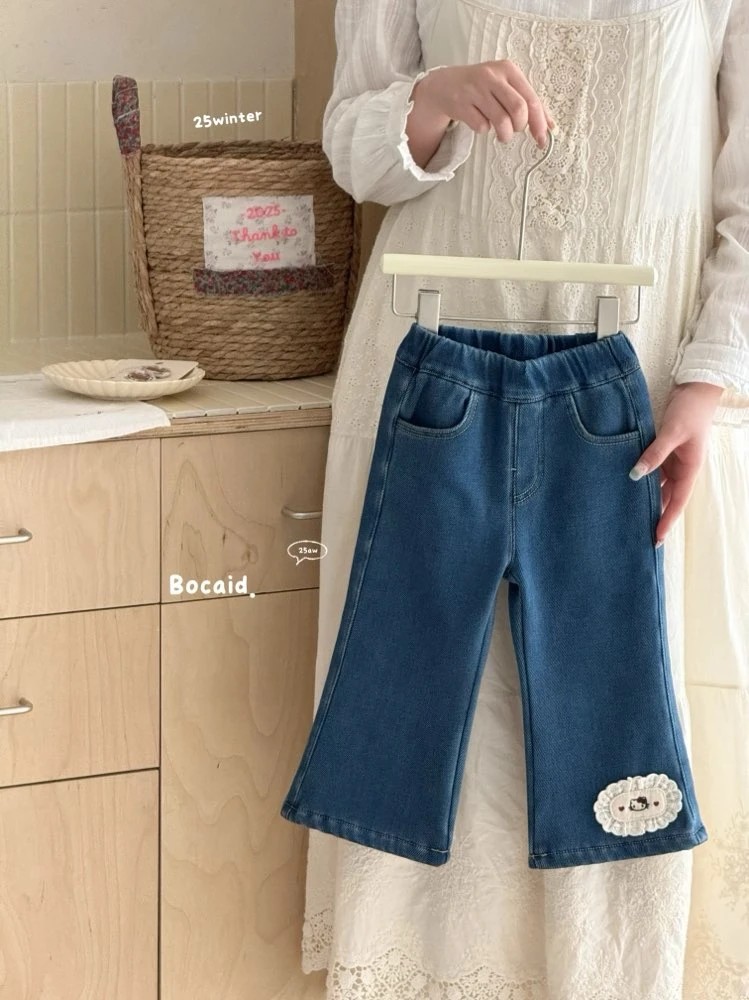 【米粒Kids】bcd微辣KT贴布加绒牛仔裤K 8558