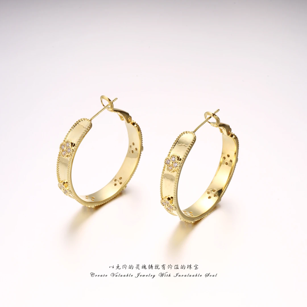 铜合金锆石耳饰 金色圆圈精致轻奢简约百搭时尚耳环 KG-C-31780