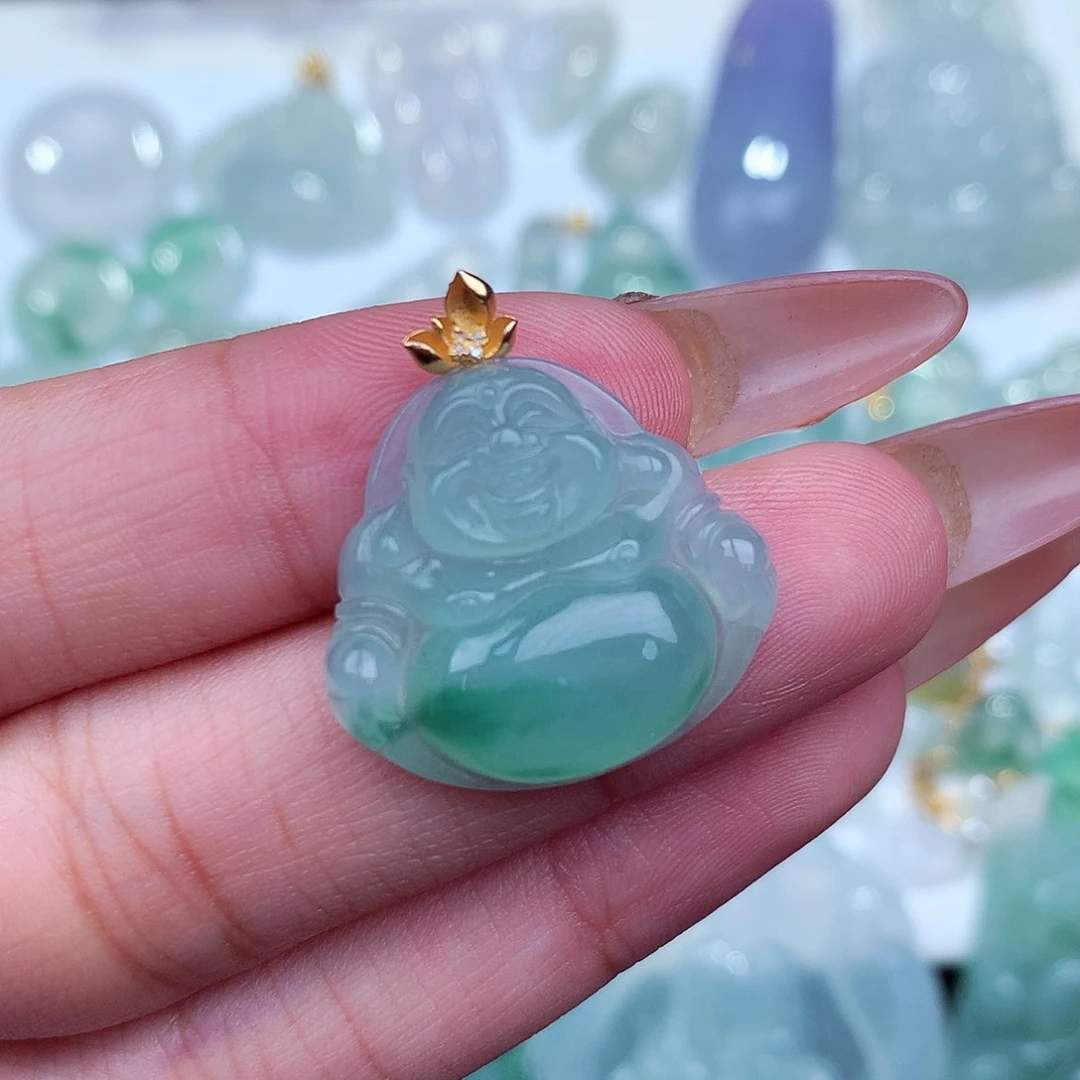 翡翠吊坠(不含链)18K金镶嵌