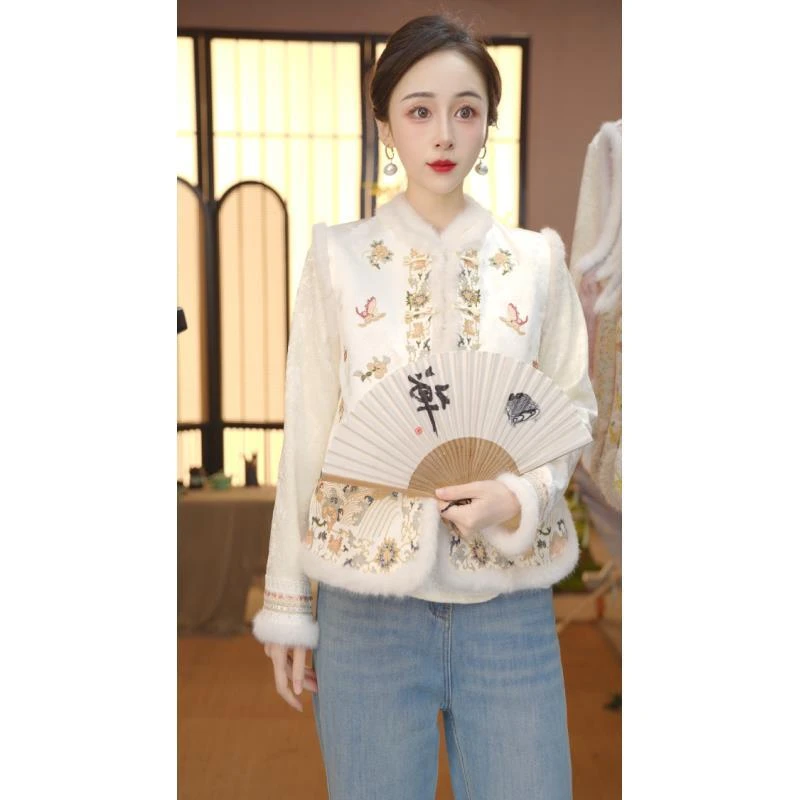 秋冬季水貂毛新款中国风百搭立领复古锦绣马甲FB2511223