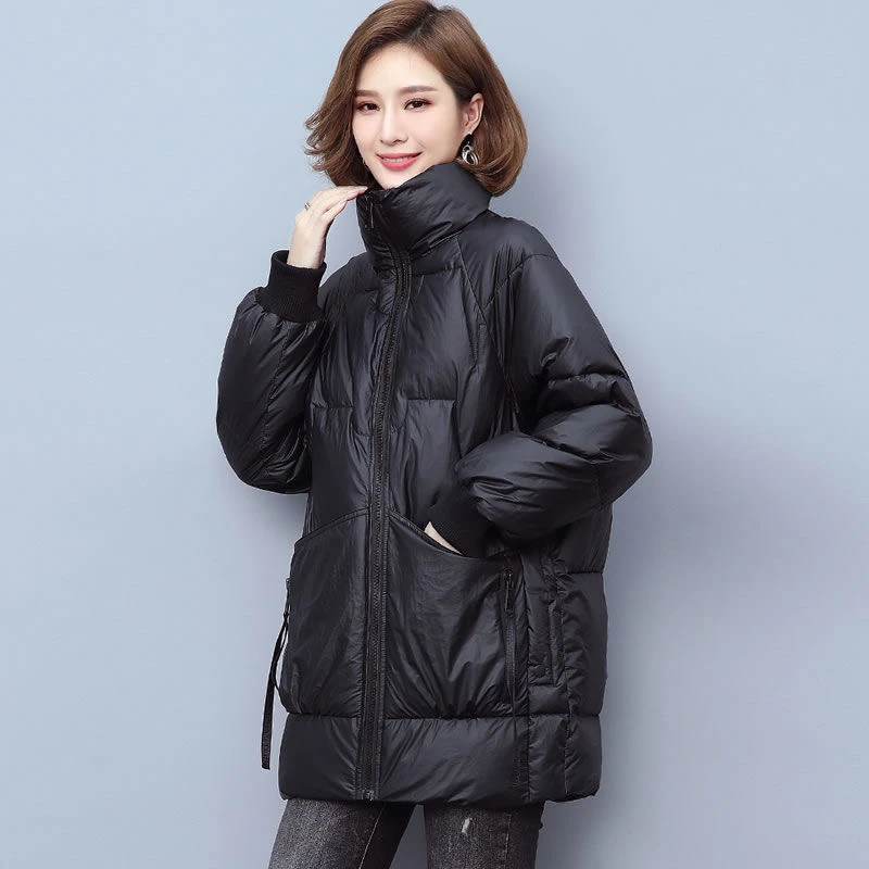 2025冬季新款羽绒棉衣女中长款韩版宽松立领百搭大码面包服棉袄