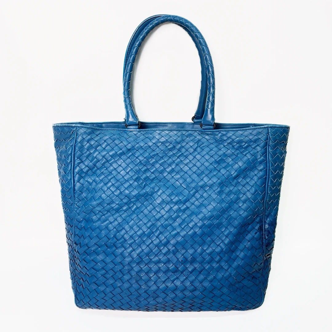 95新 BOTTEGA VENETA/葆蝶家 蓝色编织托特手提包/6393