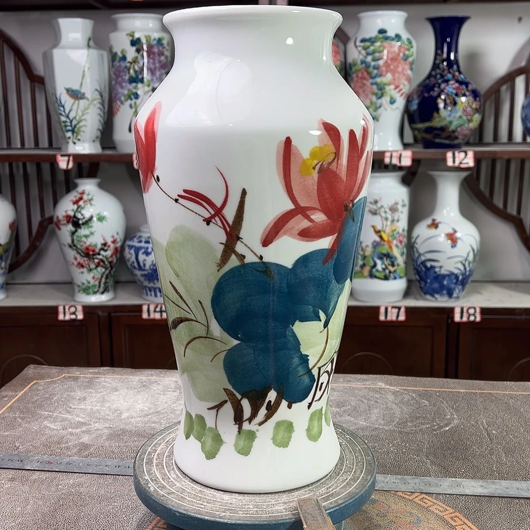 摆件陶景德镇陶瓷大鱼红花