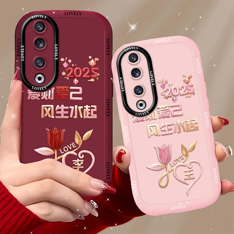 适用【荣耀90】爱财爱己姓氏定制泡芙壳硅胶软壳保护壳