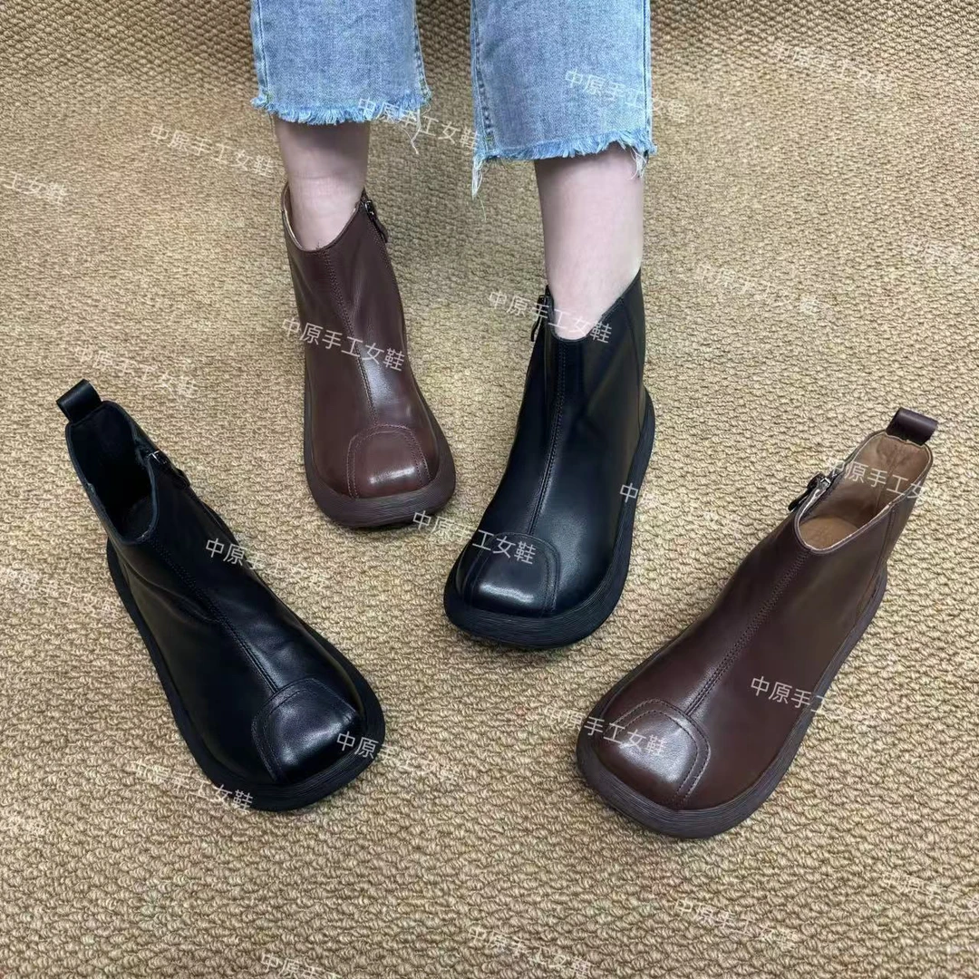 2096-1女士低跟圆头新款包头平底新款短靴