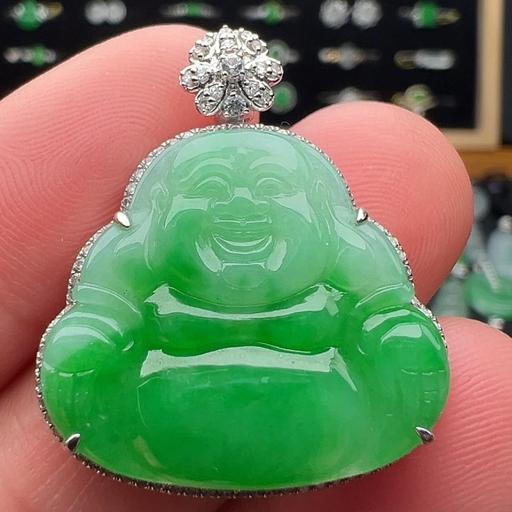 翡翠18K金镶嵌颈饰佛20.3