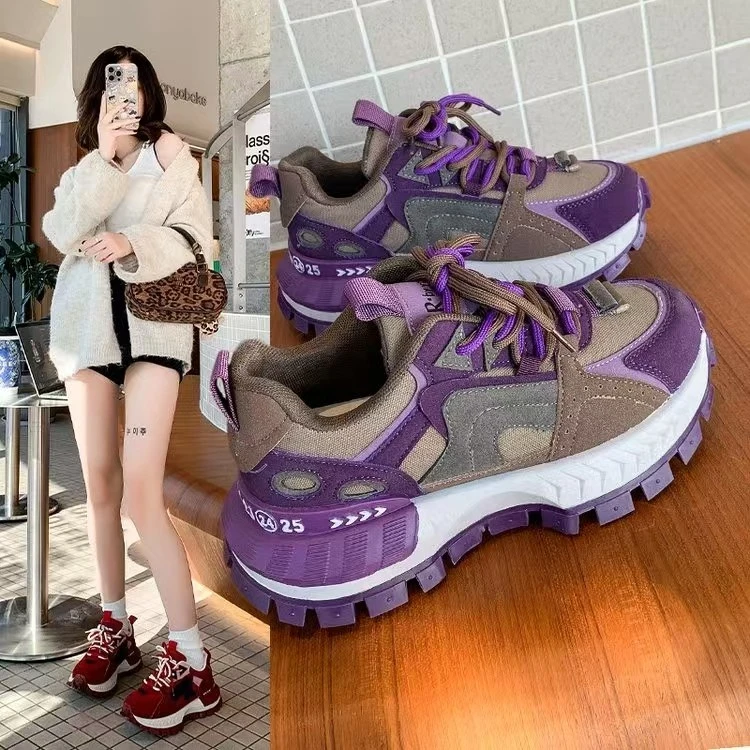 欧若风复古厚底老爹鞋女2025新款内增高百搭松糕底休闲鞋P6309