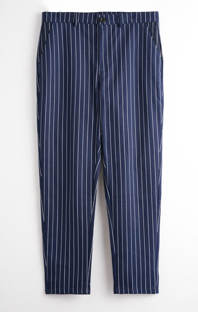 30612-春夏季薄款小脚西装料条纹复古休闲裤