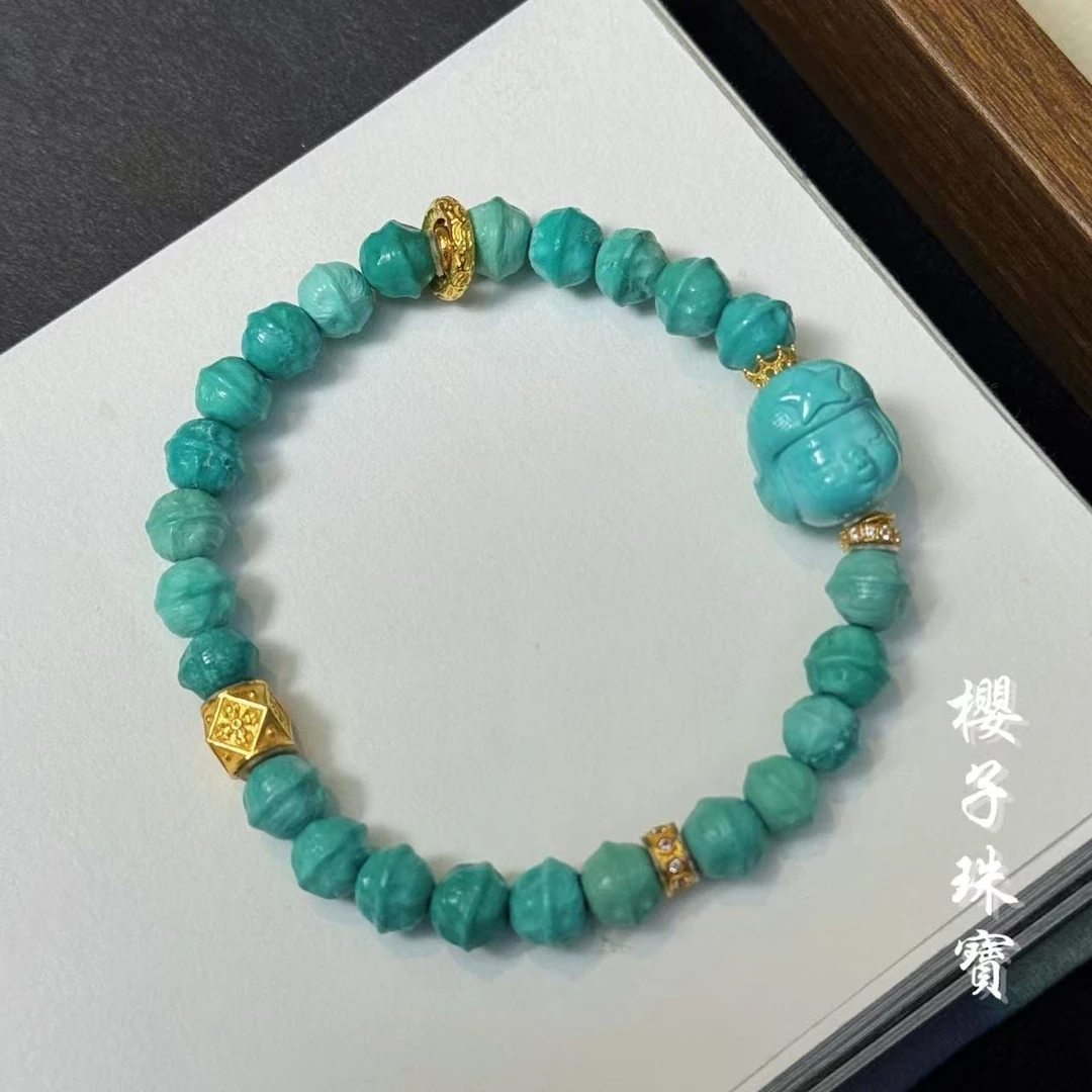 樱子 | 花韵 18k原矿绿松嘟嘟嘴时7m百香籽尚设计手串*YZLSX3095