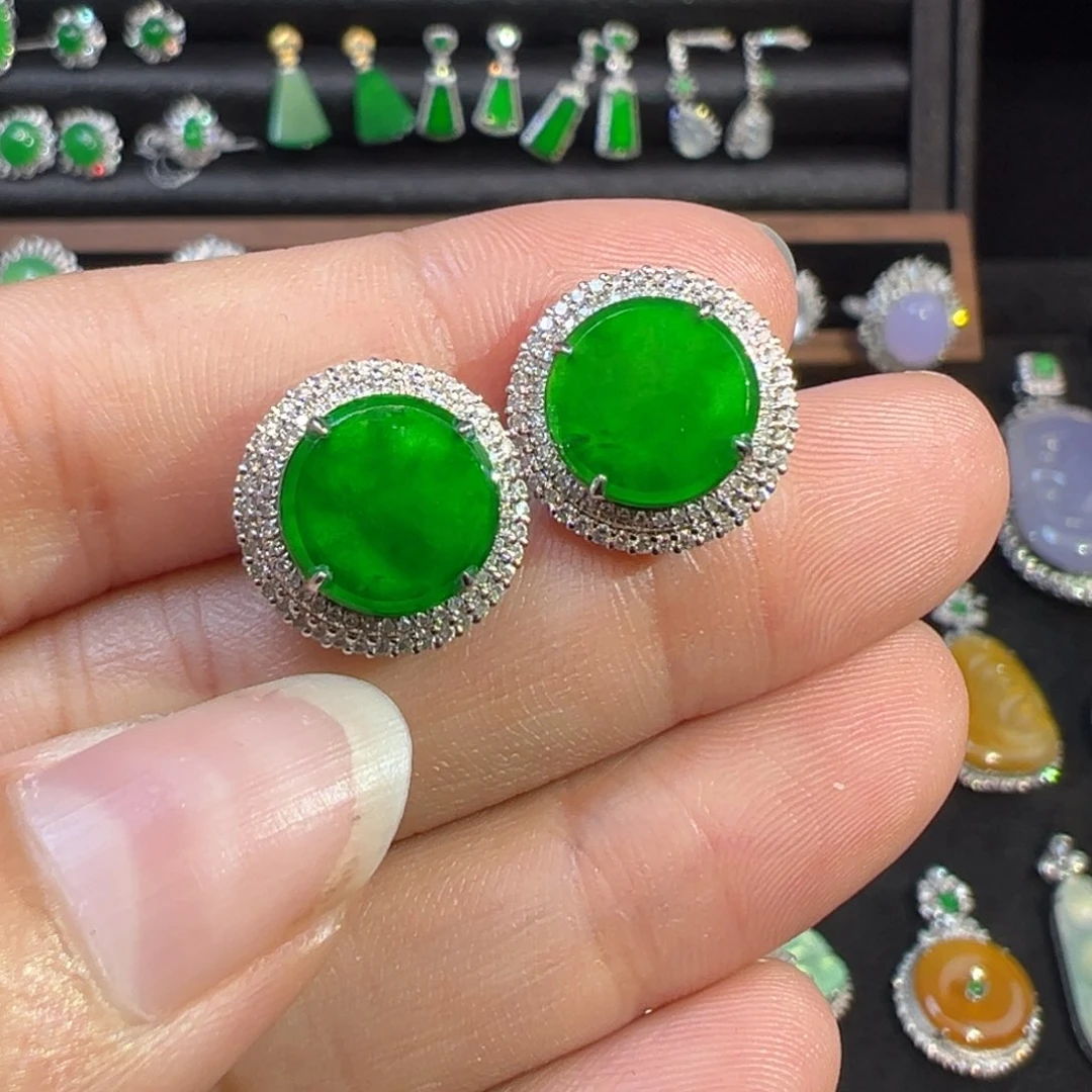 翡翠耳饰18K金镶嵌收货48小时鉴赏期