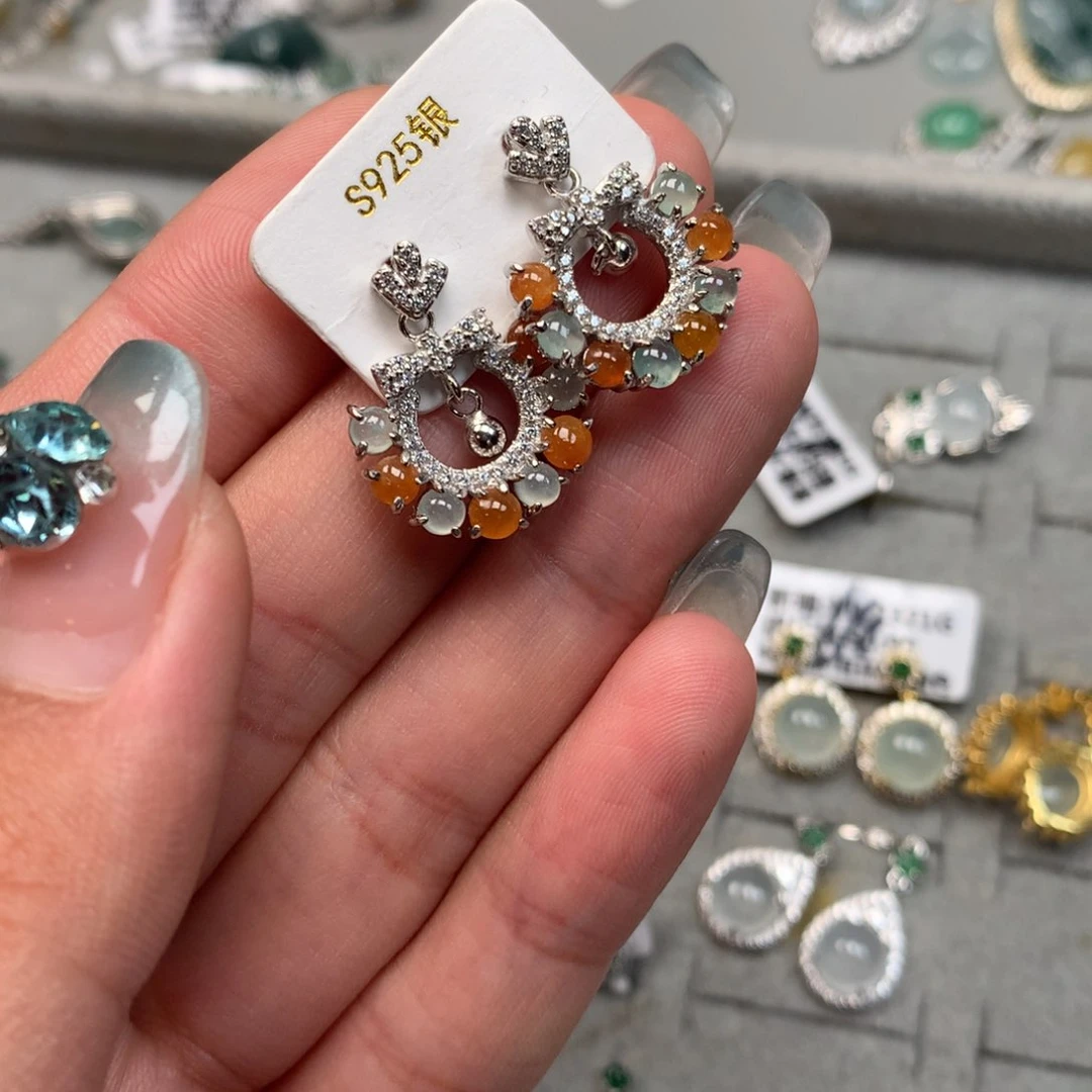 翡翠银S925镶嵌吊坠(不含链)耳钉