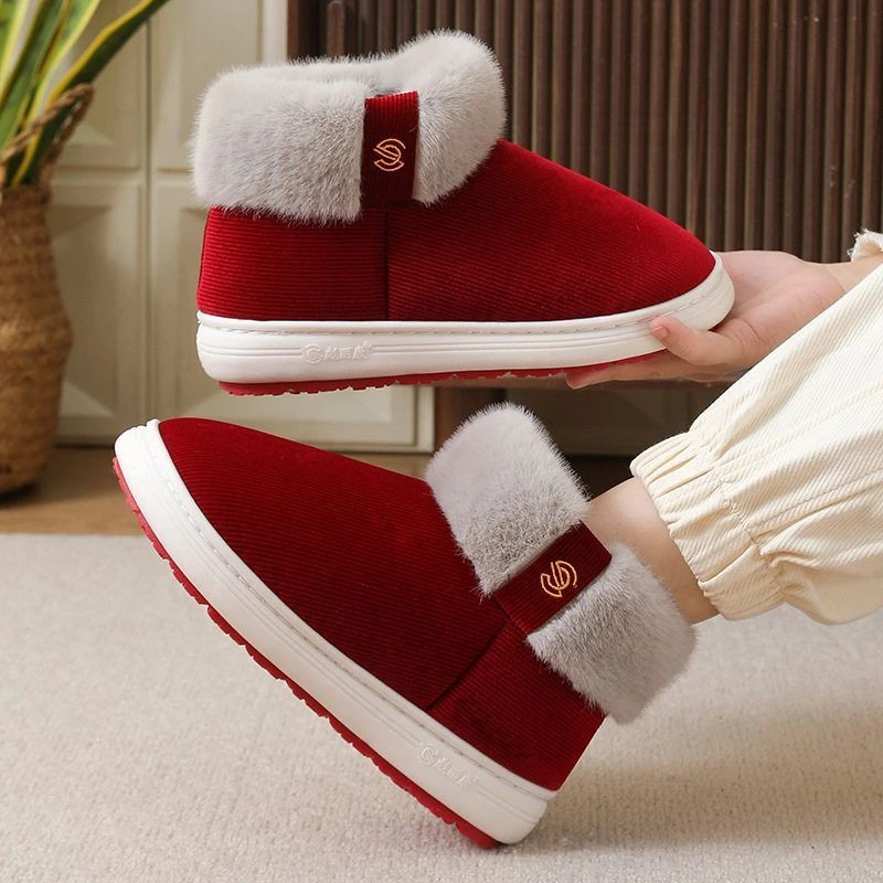 靴面包鞋厚底雪地室内外麂皮棉鞋保暖中帮加厚女加绒靴冬季外穿