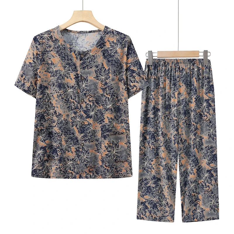 中老年人夏季女奶奶装棉绸套装60岁70妈妈短袖开衫老人太太衣服