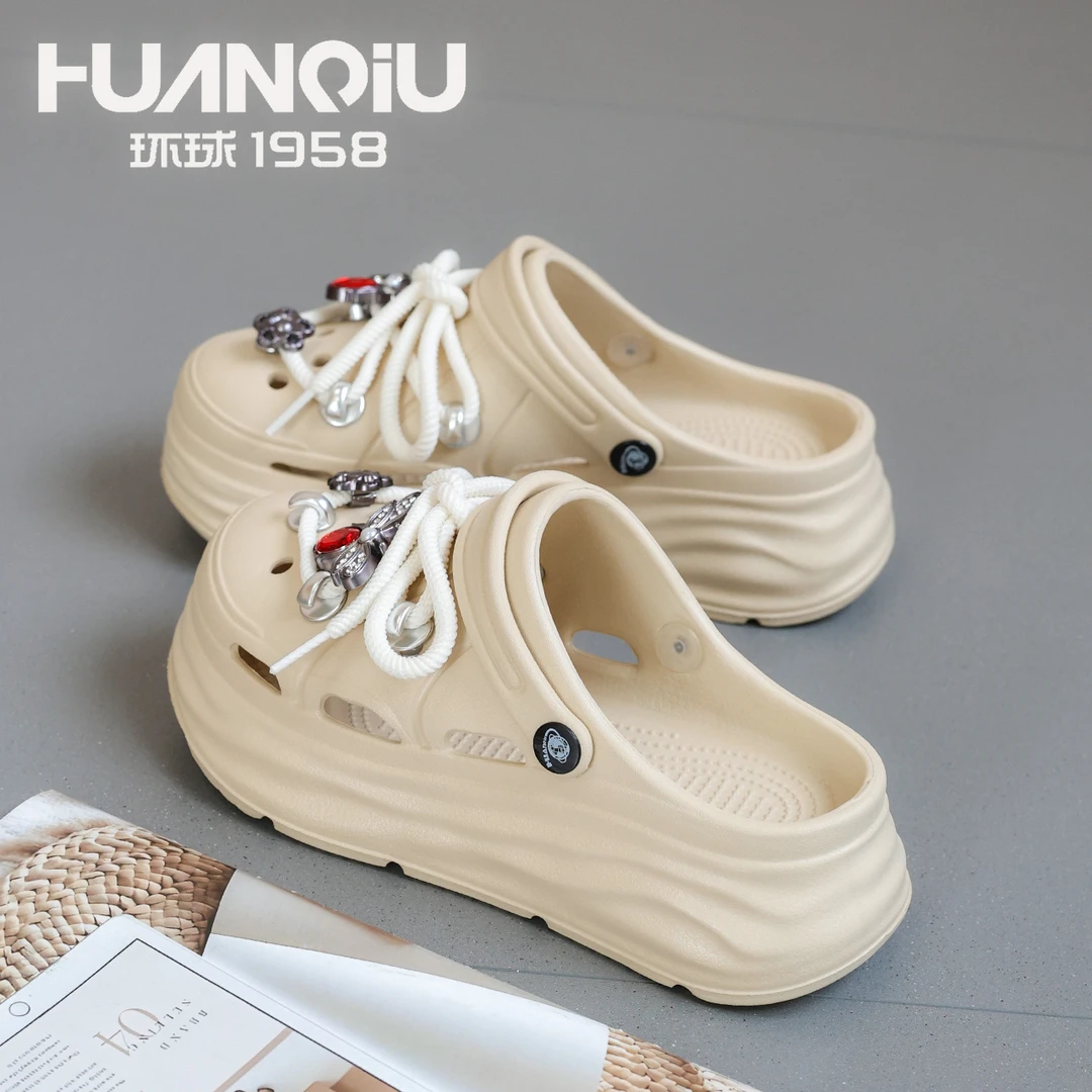 HUANQIU/环球2025夏季新款舒适百搭休闲厚底凉拖鞋时尚踩屎感拖鞋