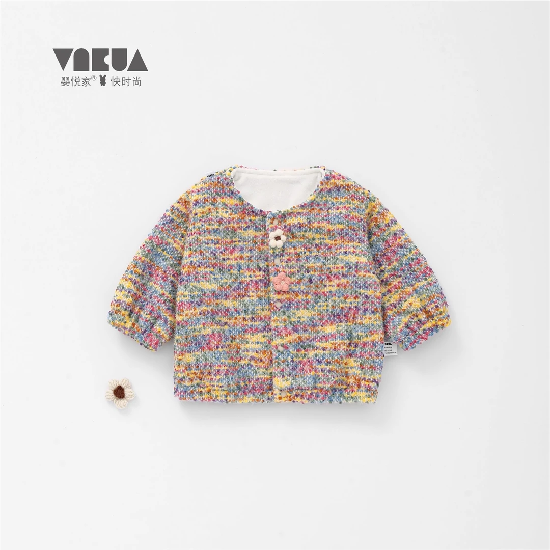 婴悦家秋款女宝宝时尚洋气钩花女童保暖薄绒开胸外套 86657