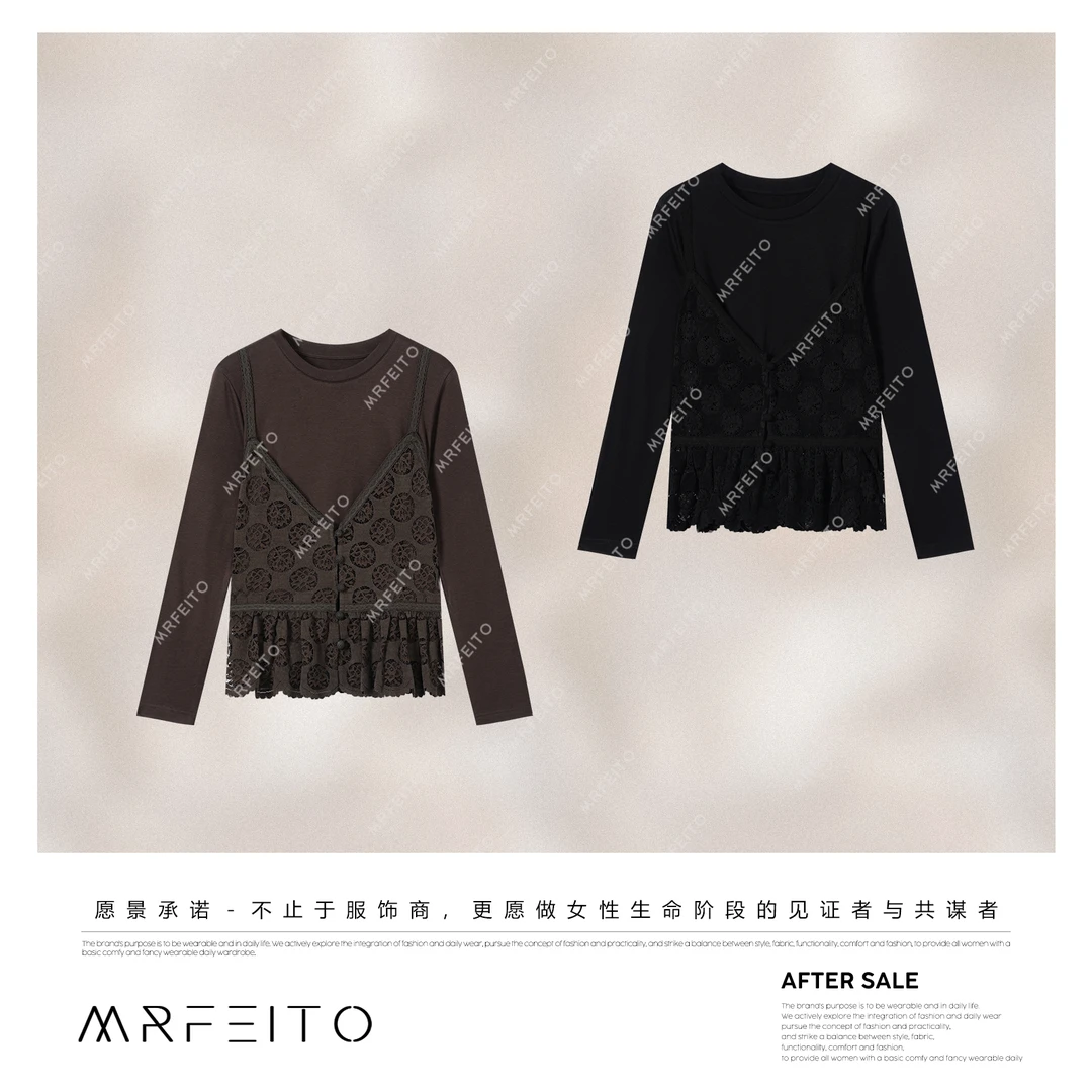 MRFEITO菲爷驾到【香颂两重奏】浪漫蕾丝假两件上衣H6SY02Q33384