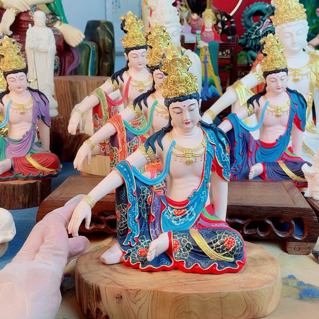 阜***对石材自在观音家居摆件