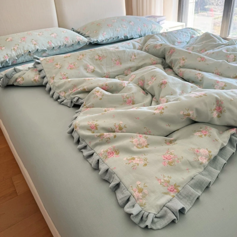 A类母婴全棉双层纱四件套高级感床单被套高档纯棉床上用品三件套