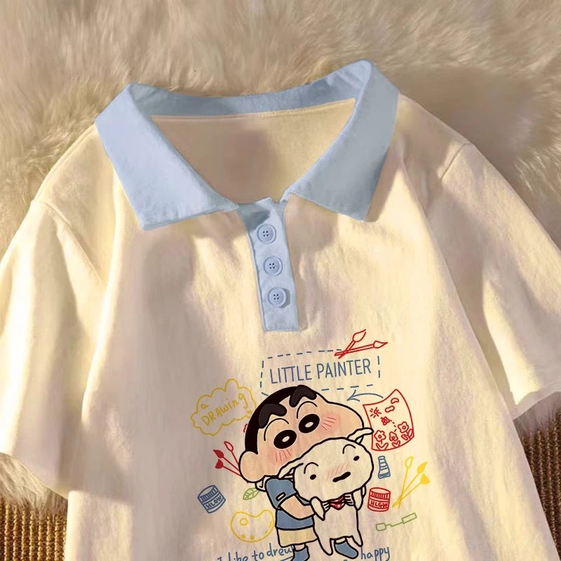 蜡笔小新男童短袖polot恤衣服新款女童纯棉童装男孩小女孩上衣