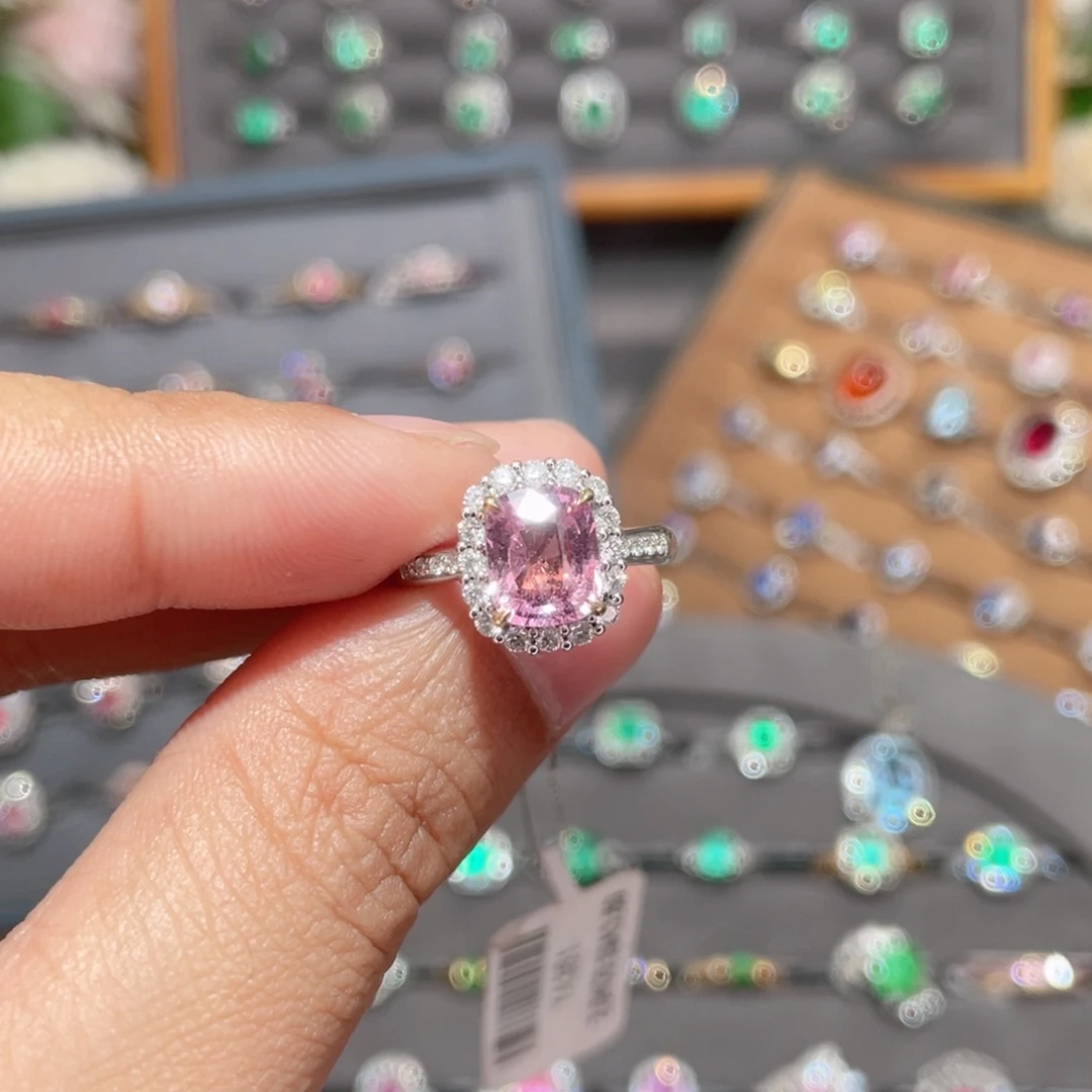 彩色蓝宝石戒指18K金镶嵌2.04ct 无烧帕帕