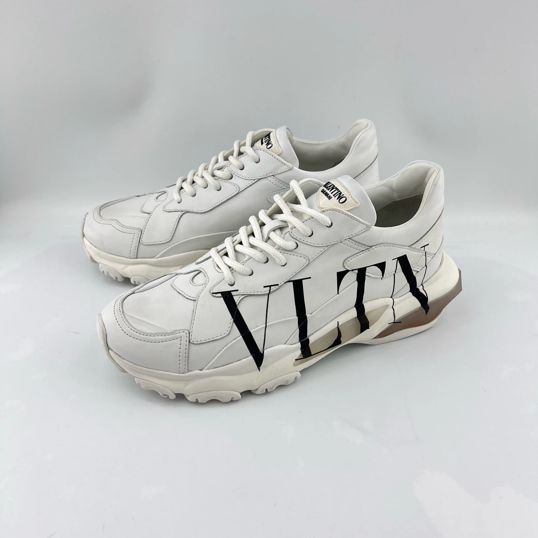95新 Valentino/华伦天奴 39码/白色皮革圆头系带休闲鞋/12921909