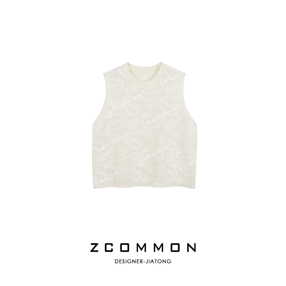 Z common腰果花立体浮雕绣花针织背心绵羊毛舒适感针织衫 2505196