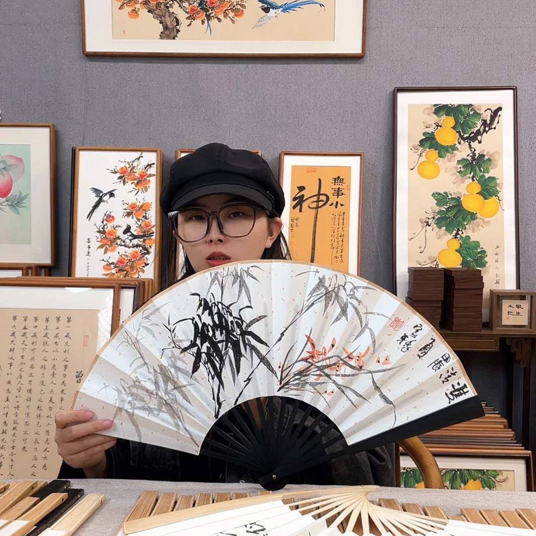 国画福利折扇带中玉扇骨（默认粘好发出）