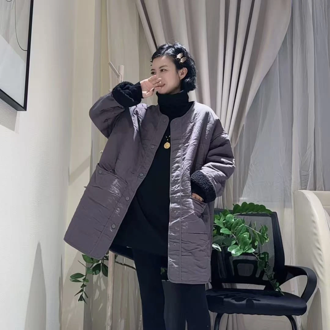 【芬姐精选】女士中长款圆领宽松显瘦高级感秋冬棉衣外套时尚百搭