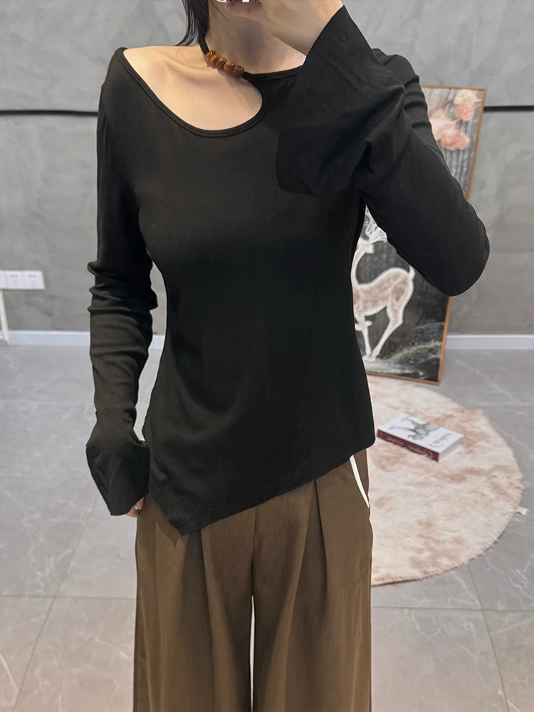欧货时髦洋气小众不撞款高级感洋气漂亮黑色T恤咖色休闲裤套装秋