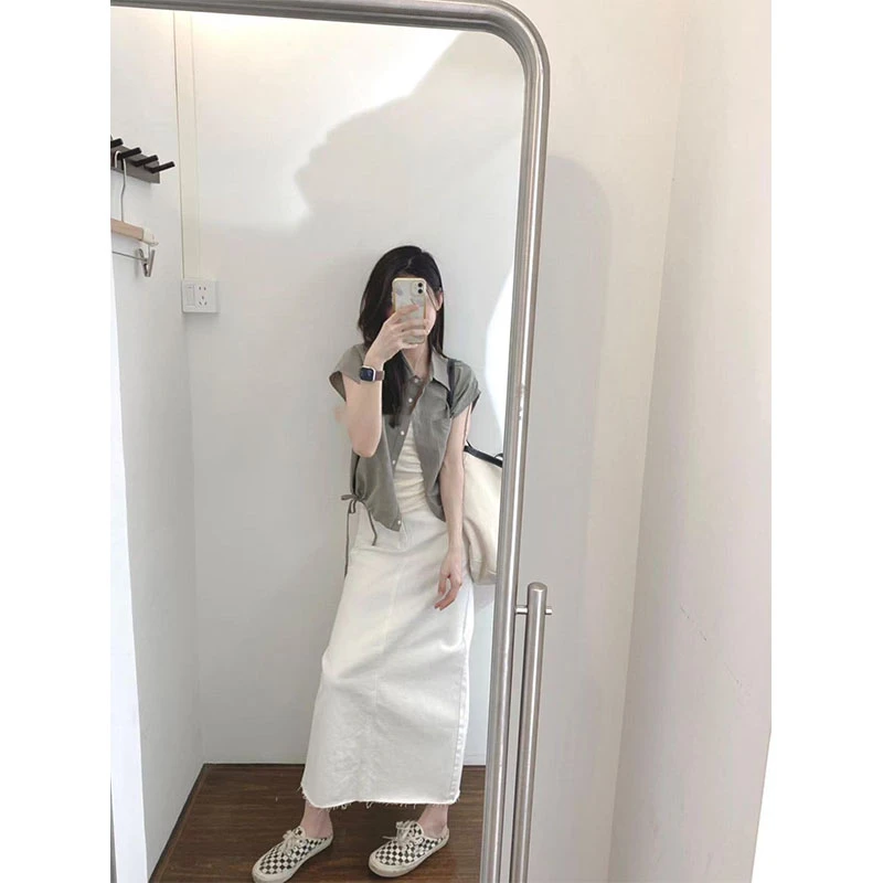 2025秋季新款修身内搭宽松马甲衬衫外套上衣气质时尚高级半身长裙