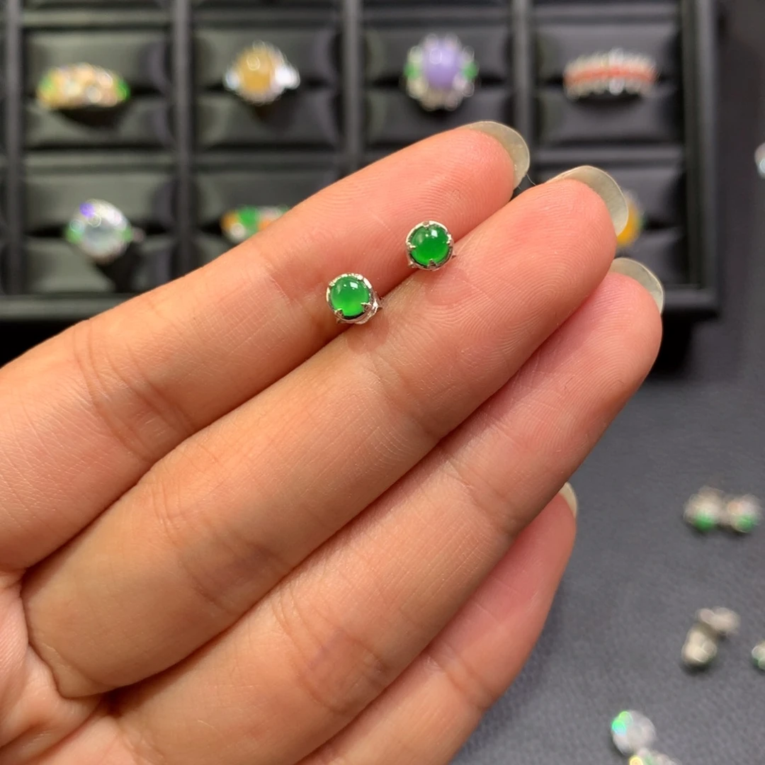 翡翠银S925镶嵌耳饰