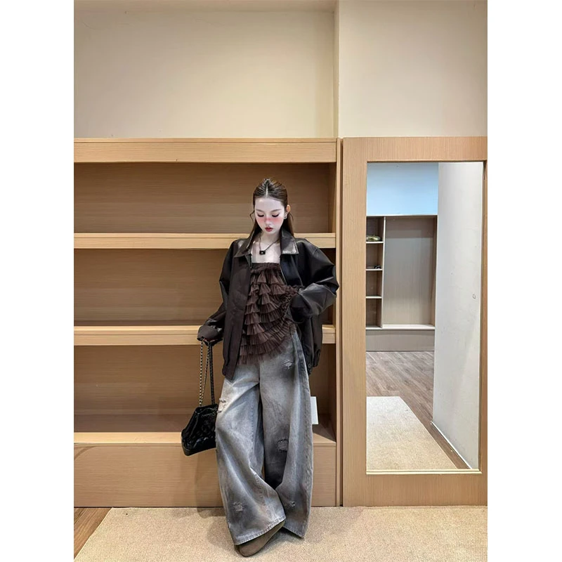 秋季设计感显瘦时尚吊带内搭修身百搭宽松外套上衣简约阔腿长裤女