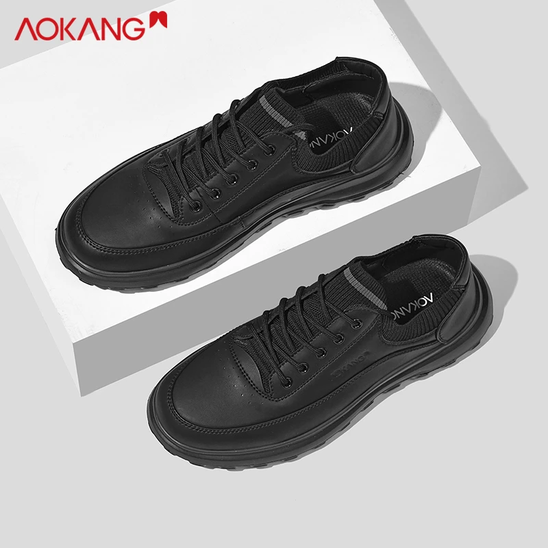 Aokang/奥康2025冬季男士时尚户外增高休闲板鞋黑色百搭男鞋保暖