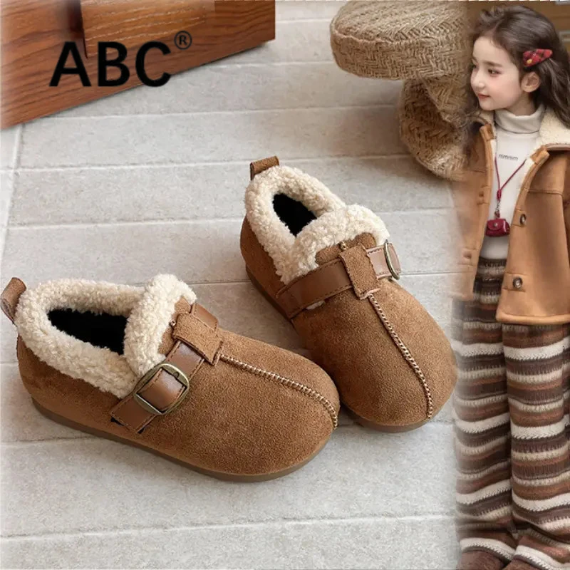 ABC女童勃肯鞋加绒儿童鞋子2025冬季新款复古男童二棉毛毛豆豆鞋