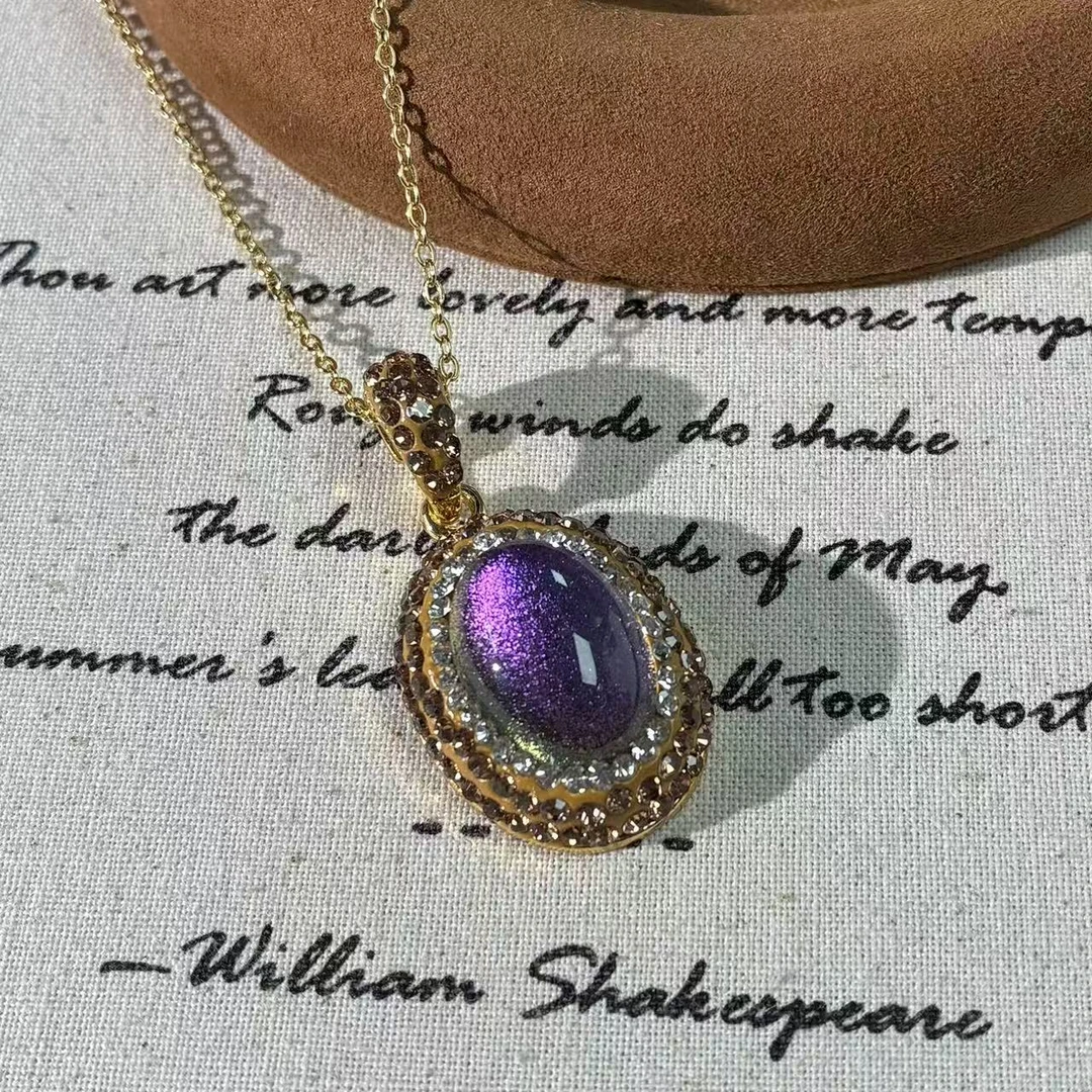 铜合金锆石项链 远远（YY658）镀k金经典紫色星空复古气质43+4cm