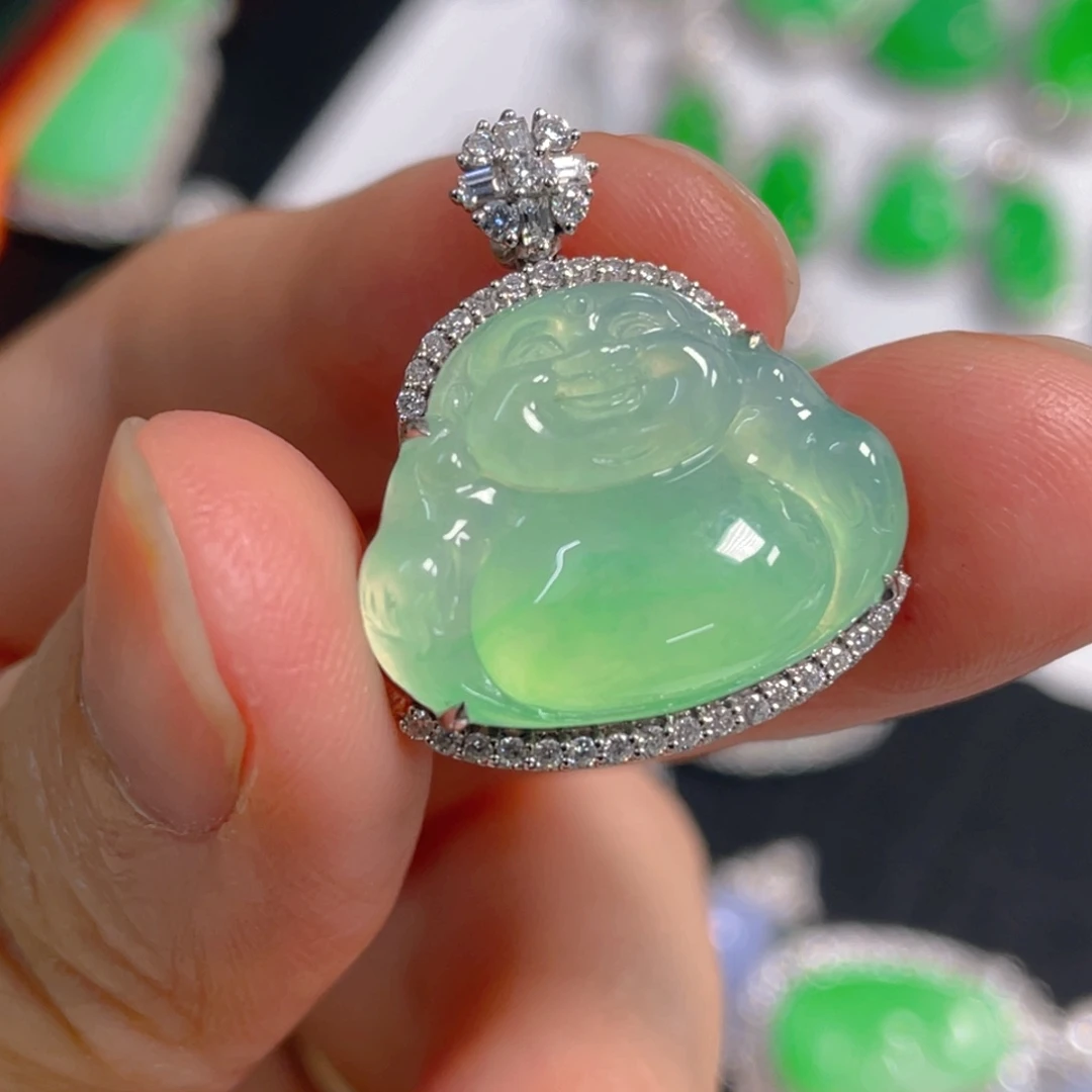 翡翠18K金镶嵌吊坠(不含链)