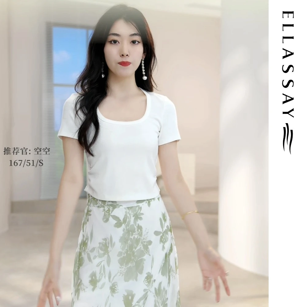 ELLASSAY歌力思2025早春新款捏褶修身显瘦短款T恤女EWB362Z00100