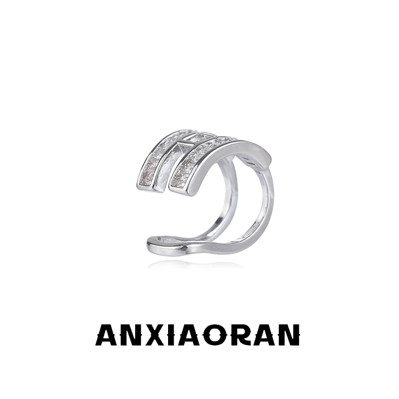 铜合金耳饰 轻奢简约镶钻字母H耳夹个性小众设计感无耳洞耳骨夹男