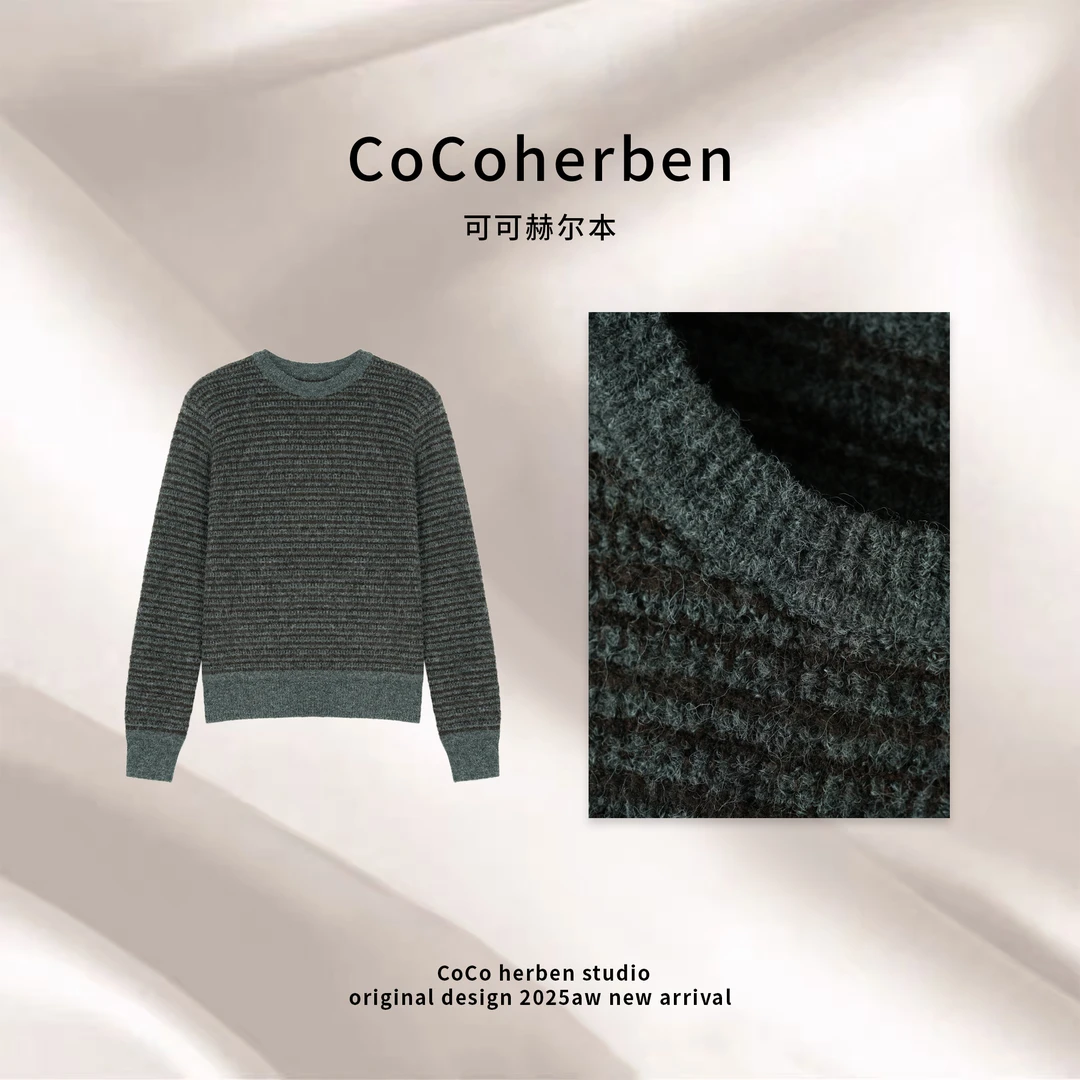 秋冬毛针织衫休闲针织女圆领针织衫长袖套衫条纹HB1116