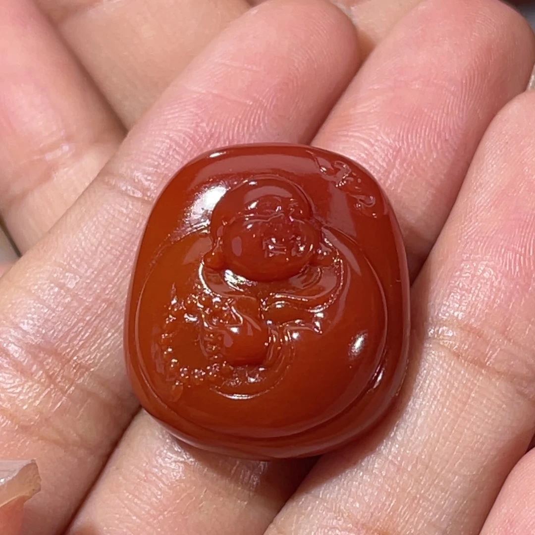 南红玛瑙老南红弥勒佛21.4x23.9mm未镶嵌