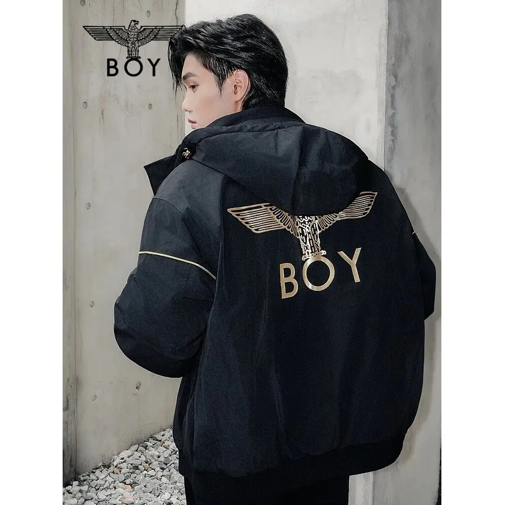 【黄金法则-羽绒服】BOY LONDON情侣可脱卸帽黑色短款羽绒服N28906